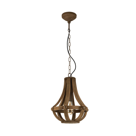 Lampadario A Sospensione Vintage Kinross Acciaio Legno 1 Luce E27