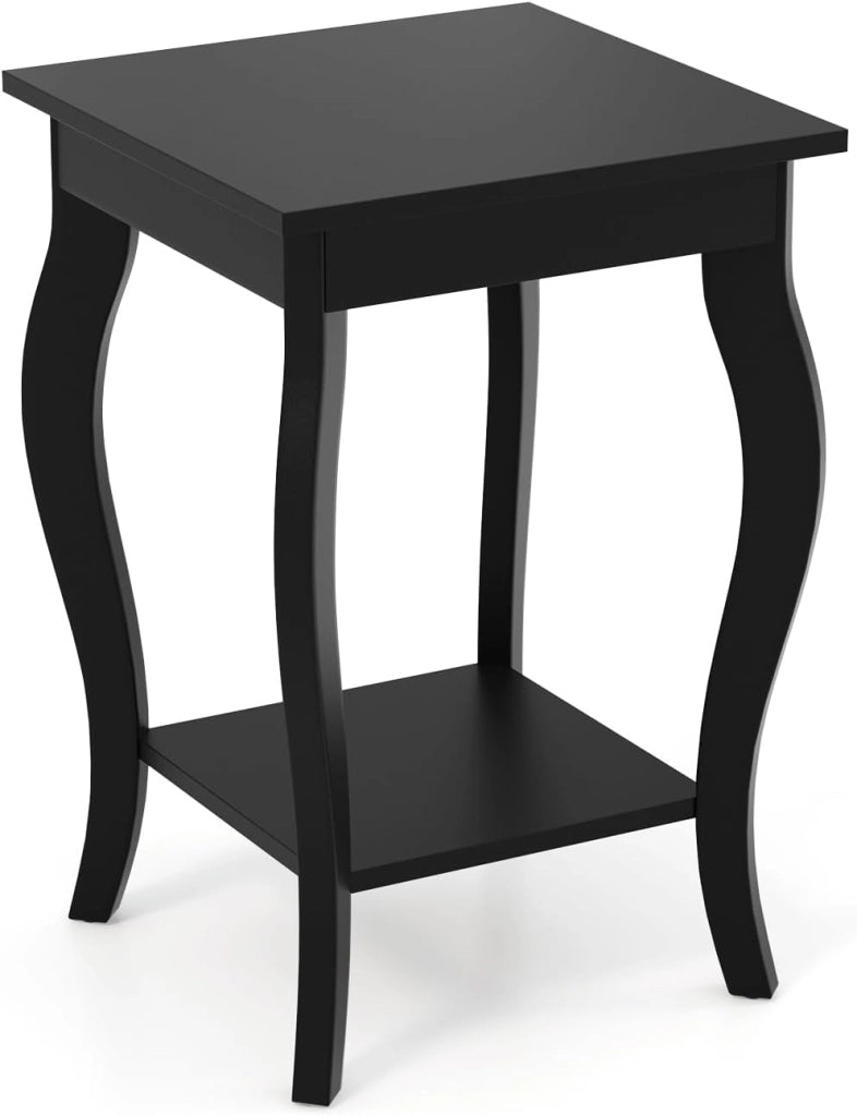 Tavolo Angolare Quadrato, Tavolini Bassi, Tavolini Bassi in Legno, Design a Due Livelli, Multiuso, per Soggiorno, Camera da Letto, Dimensione Compatta (Nero 2)