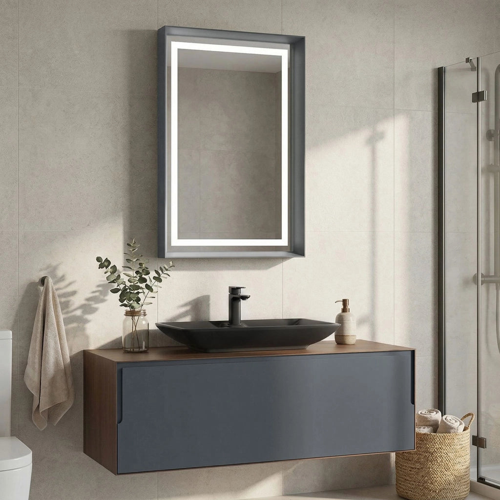 Set mobile lavabo con specchio (2 pezzi) "Craft 120" - 120 x 50 x 40 cm - Noce / Antracite