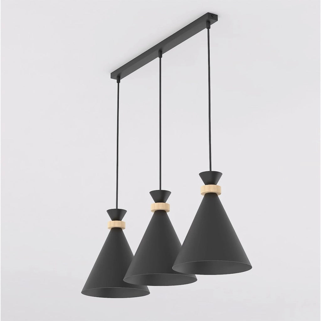 Lampada a sospensione Zero in acciaio nero opaco e legno