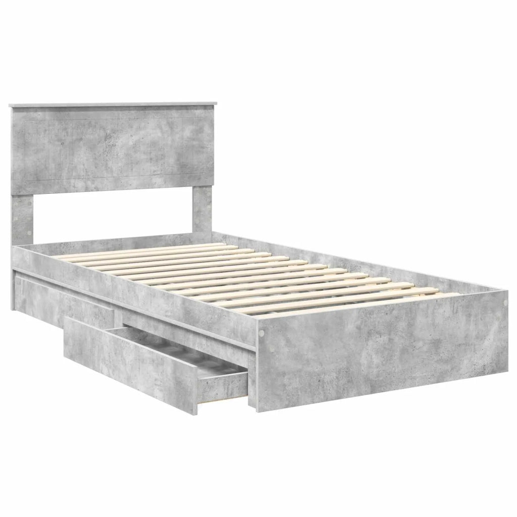 Letto con Contenitore con testiera Grigio cemento 100 x 200 cm