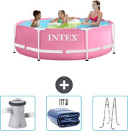 Piscina a forma di cerchio - 244 x 76 cm - Rosa - Inclusa pompa filtrante per piscine - Ombrello solare - Scalone