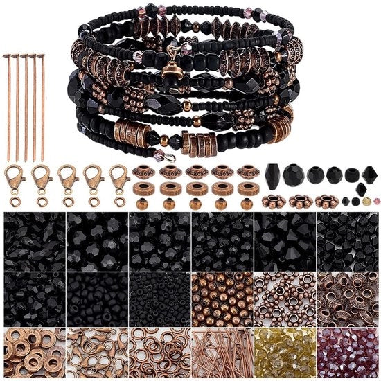 Kit di creazione di bracciali DIY con 1640 pezzi inclusi, con strisce nere.