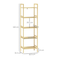 Scaffale Bagno 43,5x31,5x142 cm  a 5 Ripiani Regolabili in Bambù
