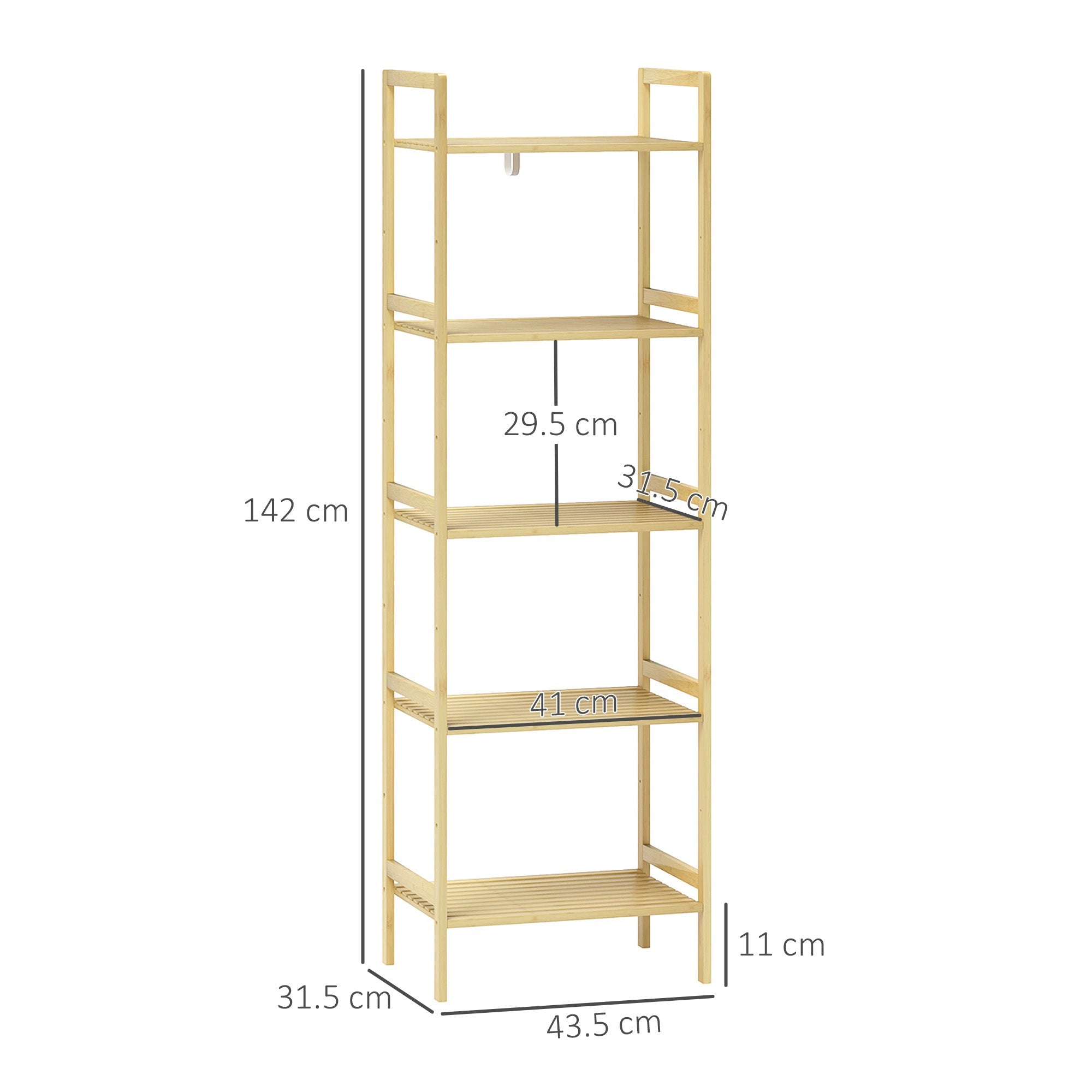 Scaffale Bagno 43,5x31,5x142 cm  a 5 Ripiani Regolabili in Bambù