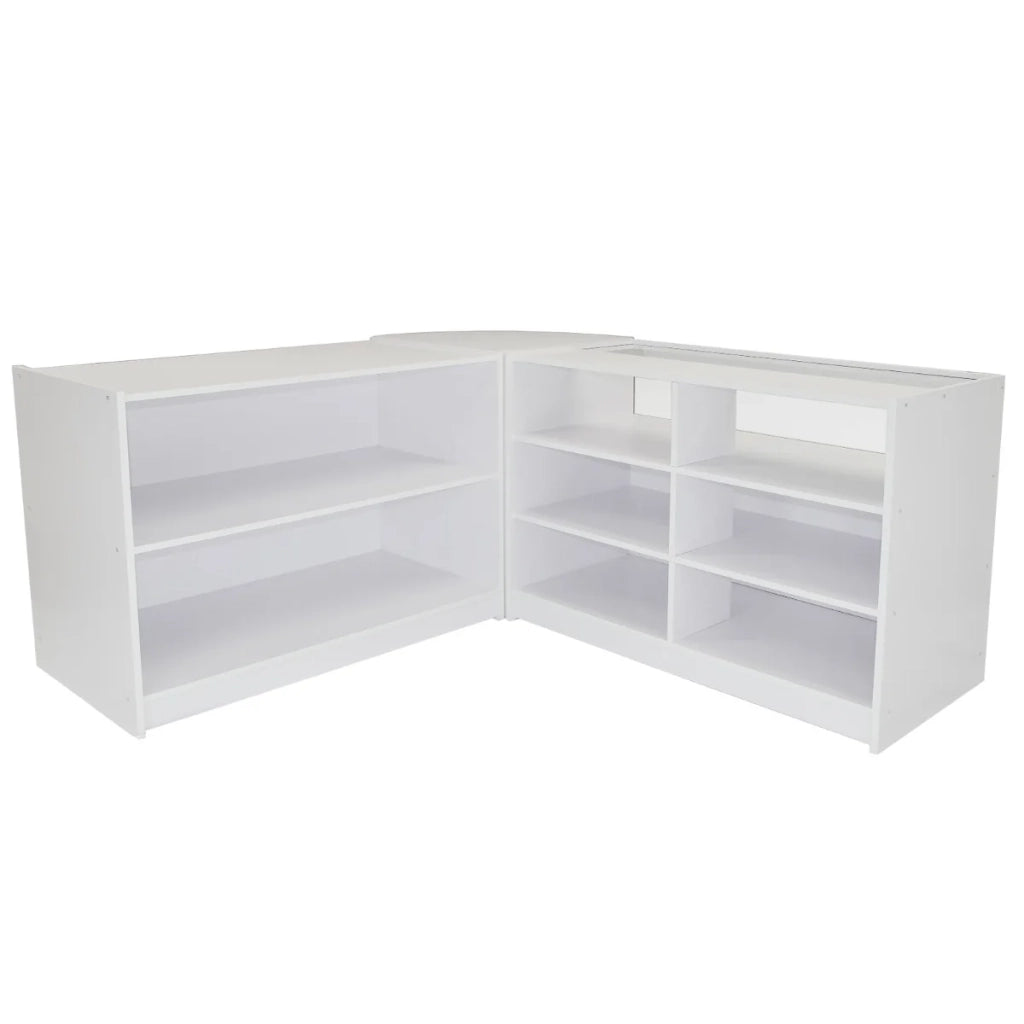 Set Galaxy con 3 Banconi da Negozio e Reception Bianco Brillante Elegante Solidi