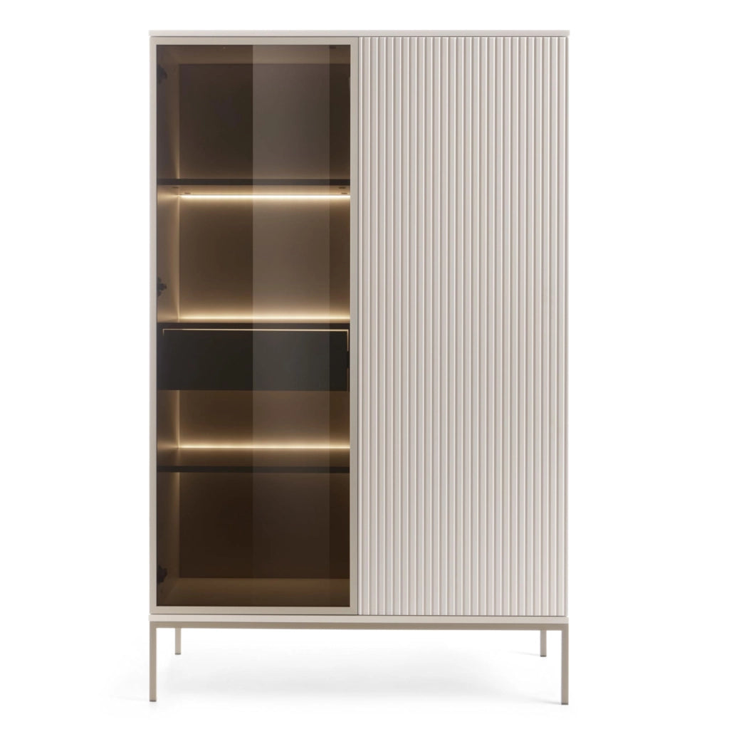 Komodee Laval WTSZ104 - Vetrina con Illuminazione a LED, Cashmere, Larghezza 104 cm, Altezza 166 cm, Profondit? 39 cm