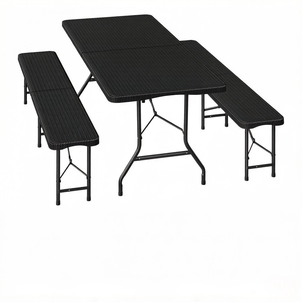 SET DA GIARDINO PIEGHEVOLE 180x74x70 cm HDPE NERO per 8-10 persone
