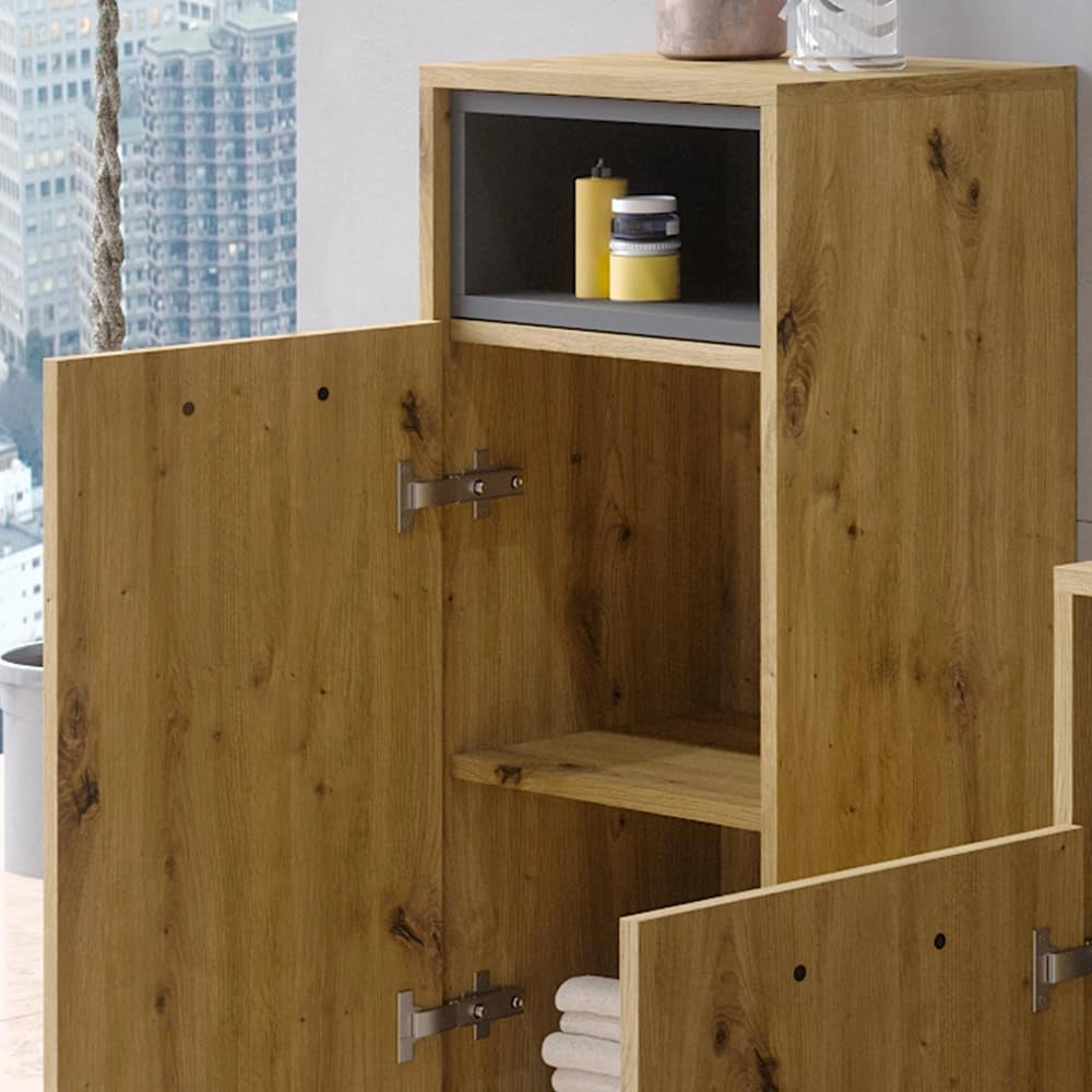 Mobiletto bagno Beatrice, Rovere artigianale, 38 x 93 cm, per la conservazione in bagno abbinabile alla serie Beatrice