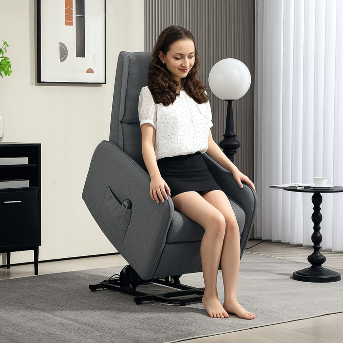 Poltrona Alzapersona Elettrica Reclinabile con Telecomando e Tasca in Tessuto Grigio Carbone