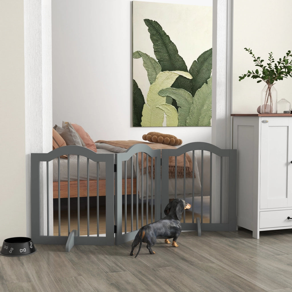 Cancello per Cani 3 Pezzi Pieghevole con Porta ¨C Zephmum ¨C 154.5x61 cm Grigio Chiaro
