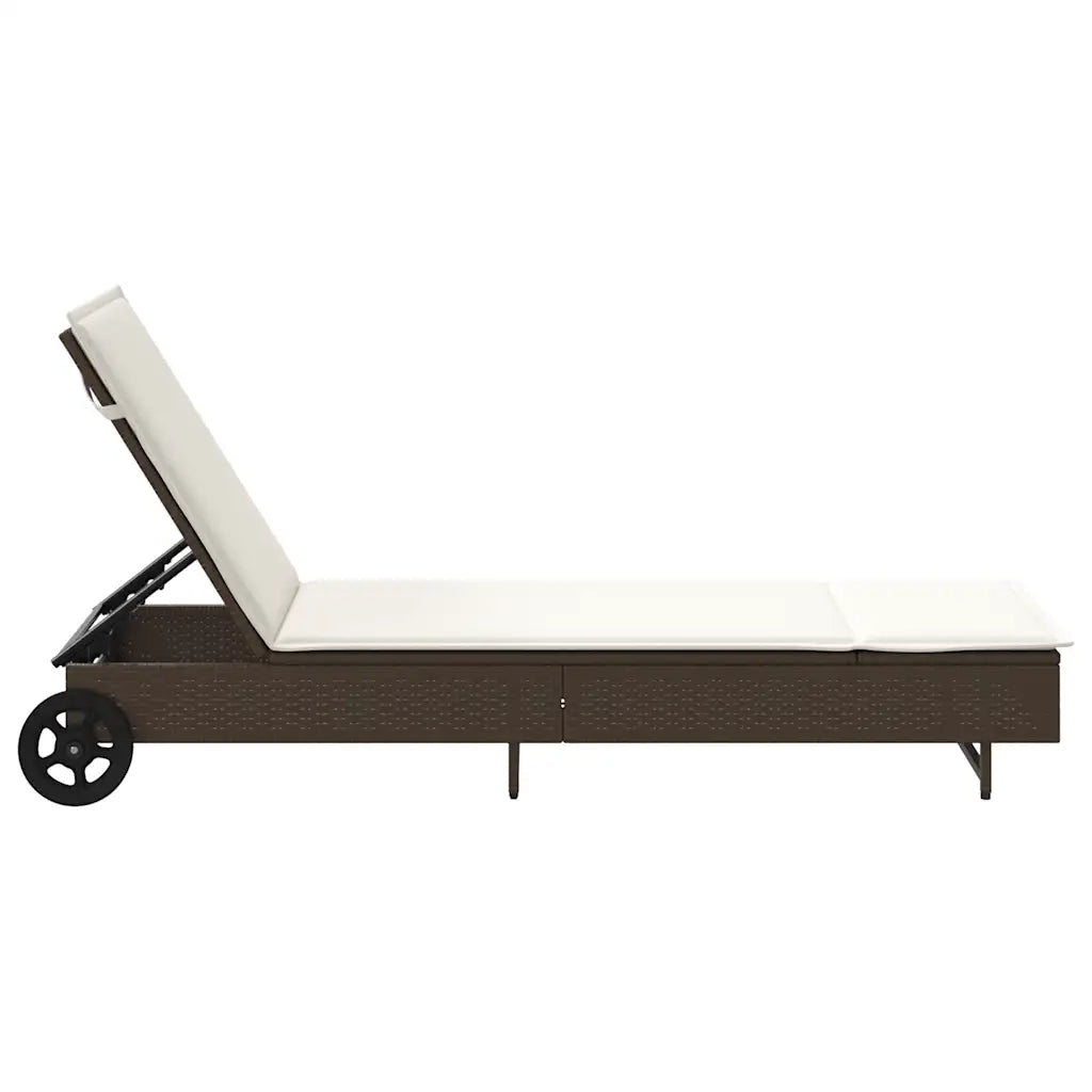Lettino Prendisole | Sdraio da giardino | Lettino da sole con Ruote e Cuscino in Polyrattan Marrone