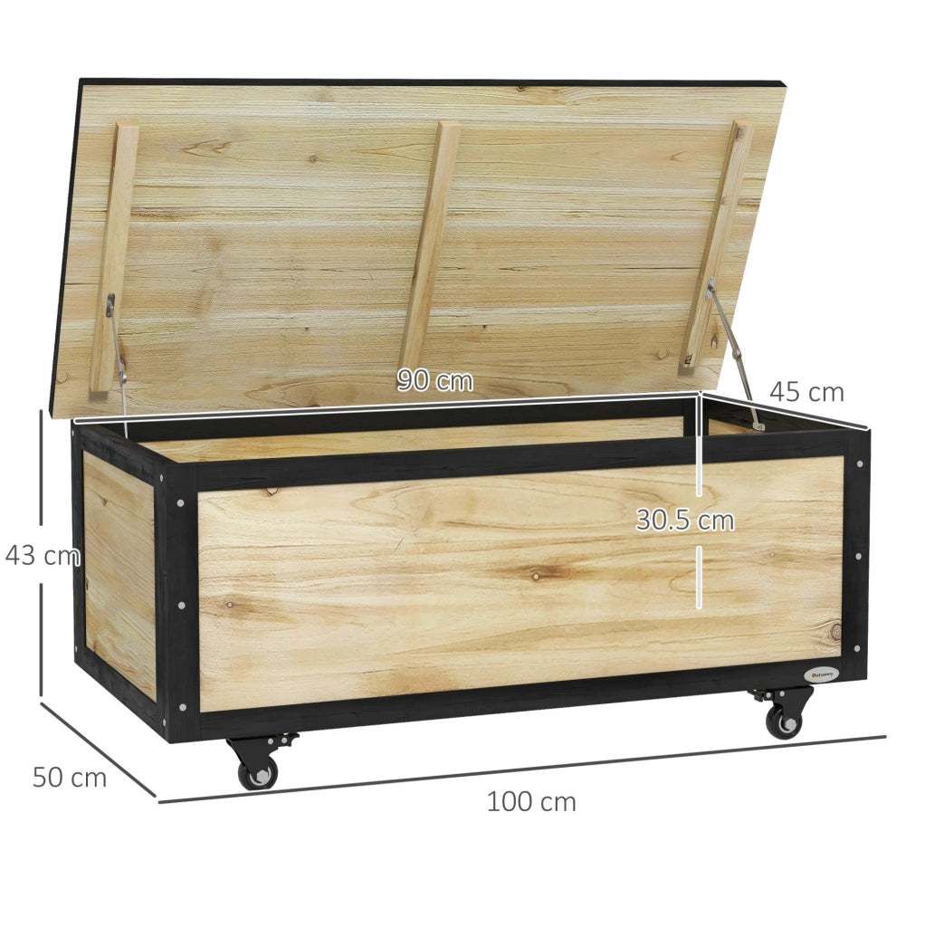 Cassapanca da esterno in legno 121 L con ruote