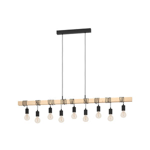 Lampadario Industrial Townshend 9 Luci Legno Marrone E Nero