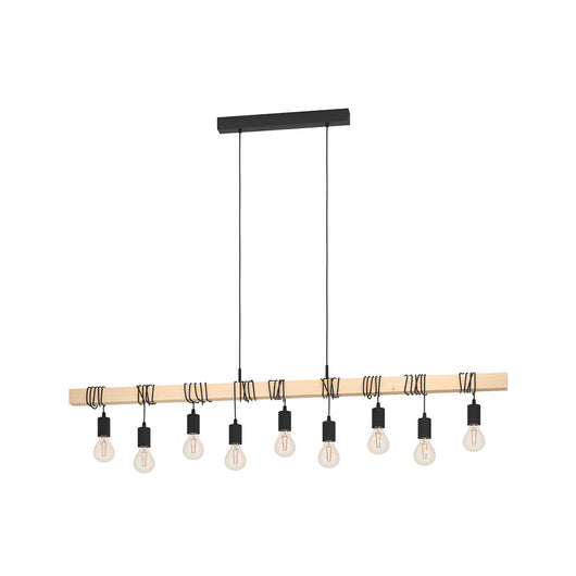 Lampadario Industrial Townshend 9 Luci Legno Marrone E Nero