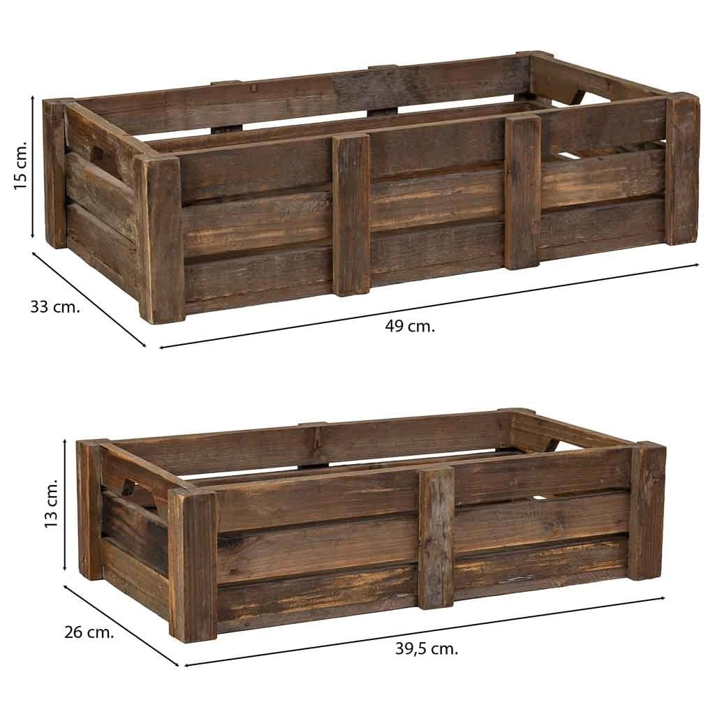 Set 2 cassette legno marrone 74x41x19-65x33,5x17h cm
