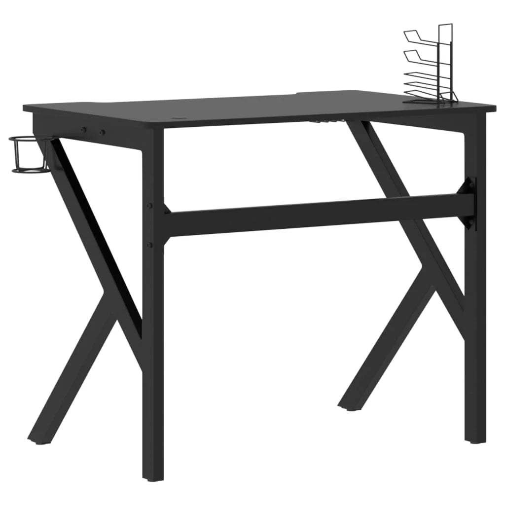 Scrivania tavolo postazione di lavoro mobile per computer studio per computer scrivania da gioco con gambe a K 90 x 60 x 75 cm nero 02_0023770