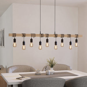 Lampadario Industrial Townshend 9 Luci Legno Marrone E Nero