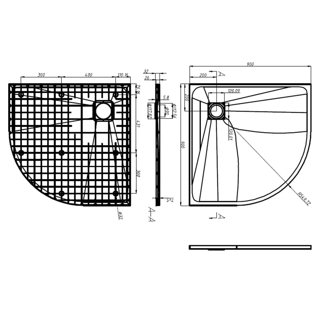 Piatto Doccia in SMC Nero 90x90 cm