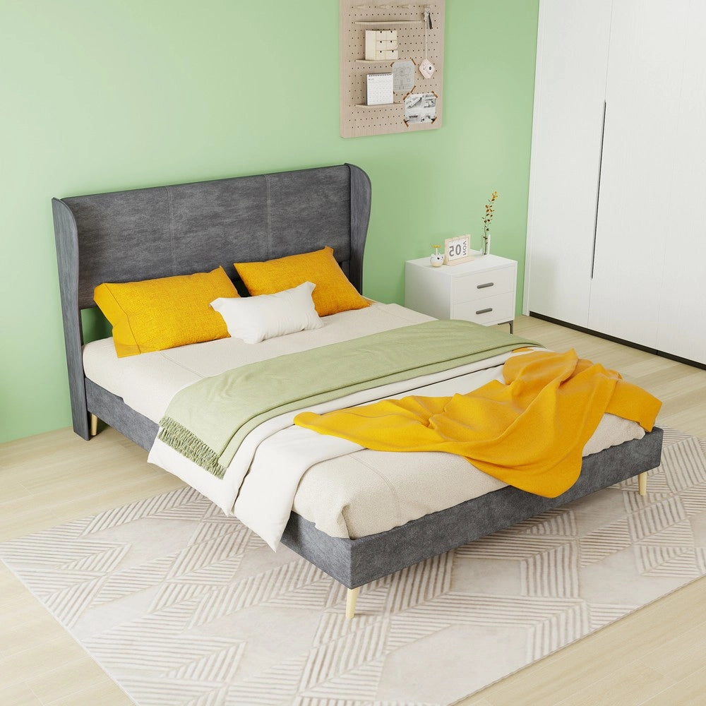 Letto Imbottito con Testiera Morbida ¨C MINIMAL ¨C Grigio, 140x200, con Materasso