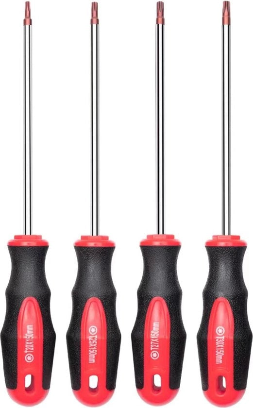Set a 4-in-1 di Torx, punta magnetica, 4 chiavi Torx a croce, T20, T25, T27, T30, punta rossa | rosso, brillante, acciaio S2