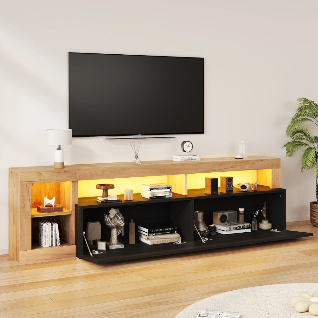 Mobile porta TV con LED e 4 vani contenitore, per soggiorno e camera da letto, in truciolare, nero, 184 × 42 × 58 cm