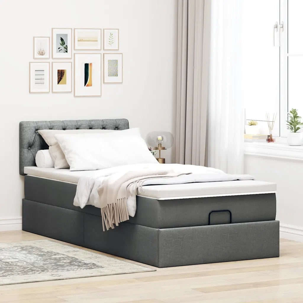 Pouf Letto con Materasso e LED Grigio Scuro 90x200 cm Tessuto 3312361