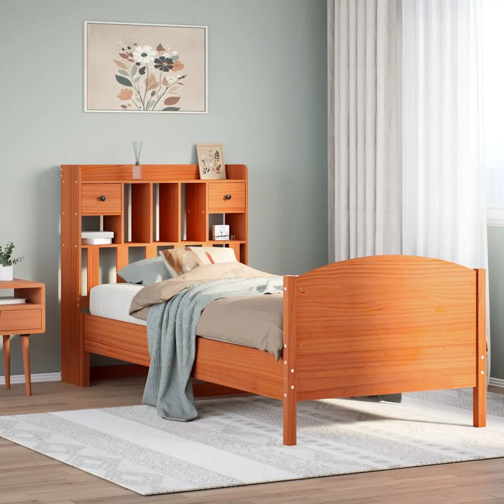 Letto Libreria senza Materasso Marrone Cera 100x200 cm in Pino 3323160