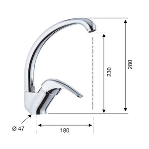 Rubinetto lavello con bocca alta a c girevole, modello corto - serie project