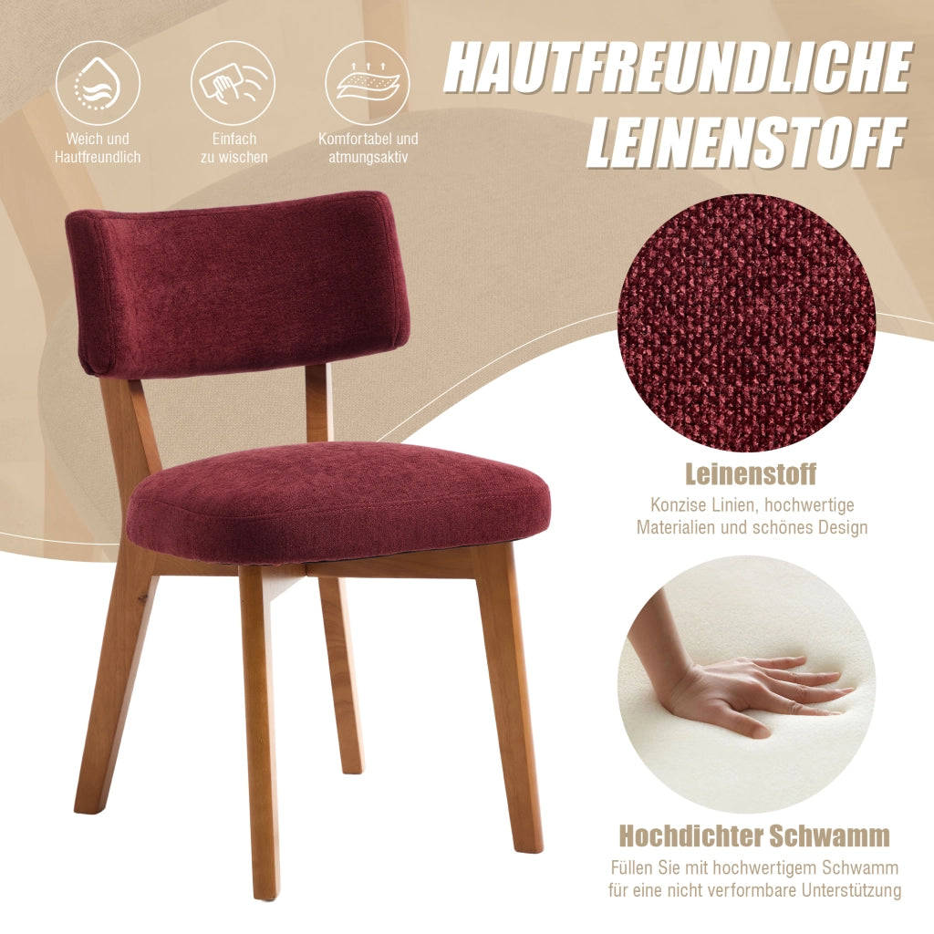 SEDIA DA PRANZO Set da 2 pezzi in legno massello, tessuto WINE RED, 54.5x47x77 cm