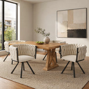 Set 2 sedie da pranzo girevoli in velluto beige con struttura in metallo