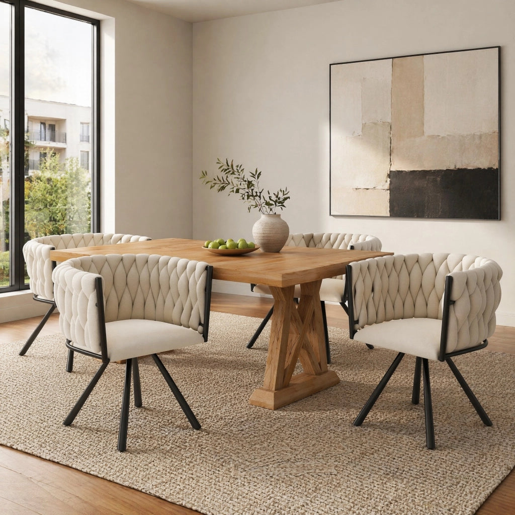 Set 2 sedie da pranzo girevoli in velluto beige con struttura in metallo