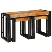 Tavoli da Annidamento 3 pz Legno Massello Grezzo di Mango