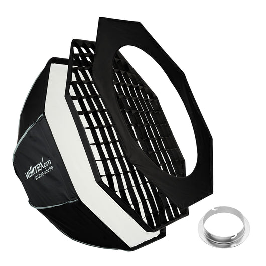 Studio Softbox Octagon 90cm + adattatore softbox per Elinchrom (diametro esterno: 15,2 cm), ruotabile a 360°, facile da montare, inclusa griglia, maschera, adattatore Bowens e borsa