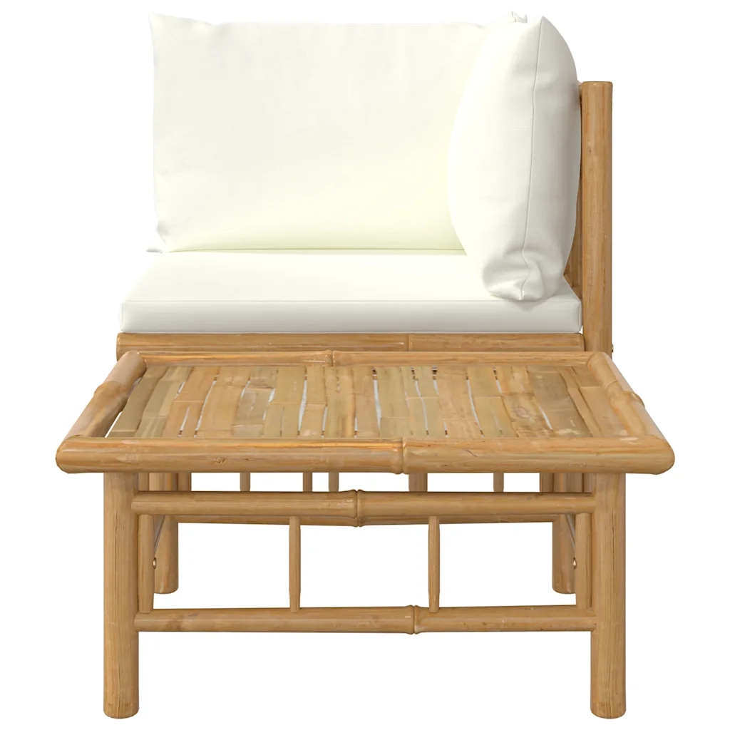 Set Salotto da Giardino 2pz con Cuscini Bianco Crema in Bambù 362299