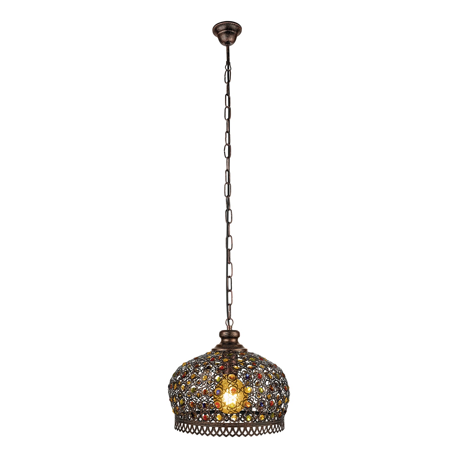 Lampadario A Sospensione Vintage Jadida Acciaio Rame Anticato Vetro 1 Luce E27