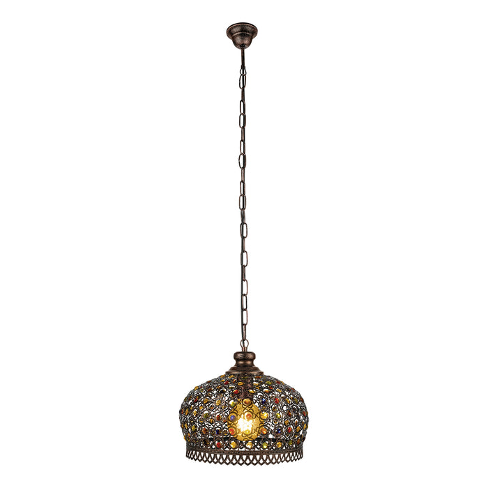 Lampadario A Sospensione Vintage Jadida Acciaio Rame Anticato Vetro 1 Luce E27