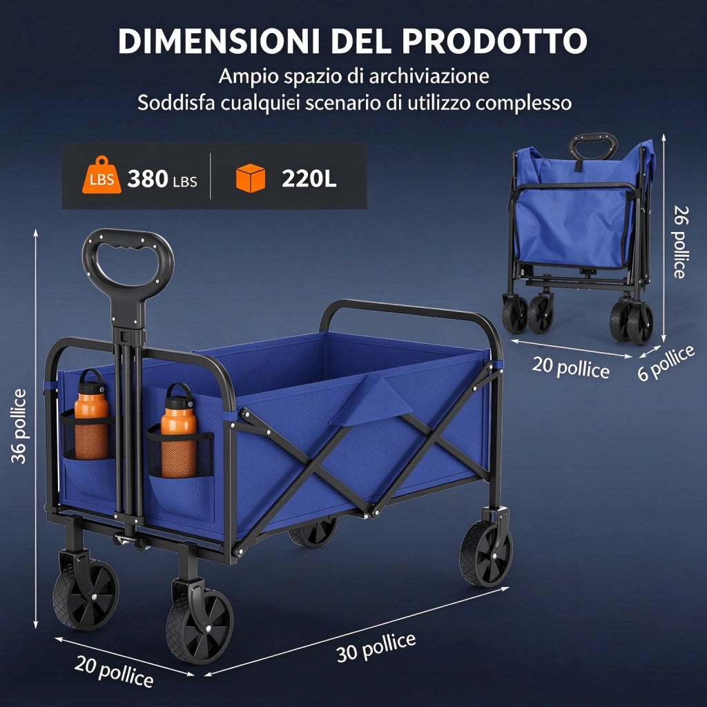 Carrello da Giardino Pieghevole Heavy Duty 220L 172kg Blu
