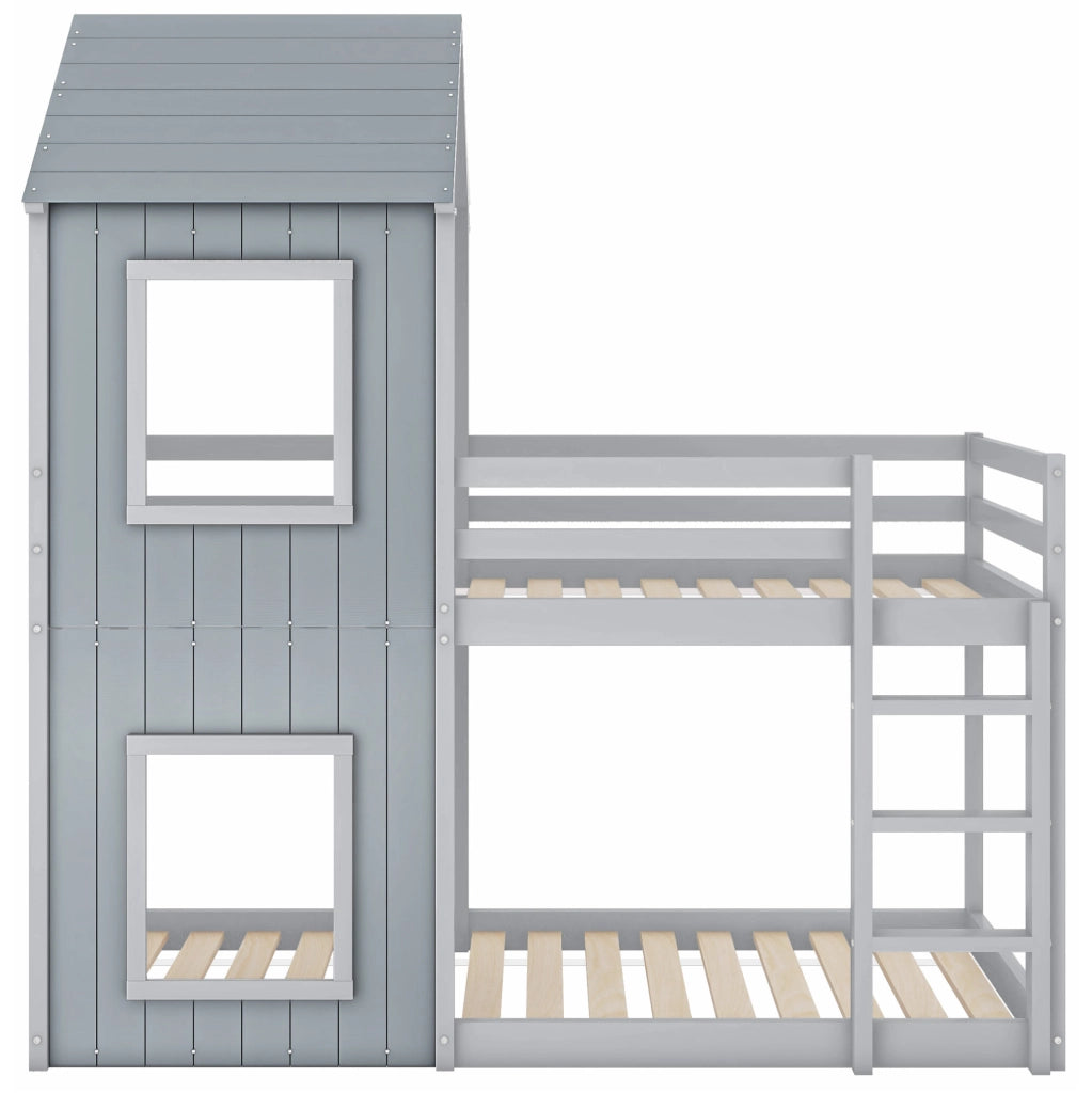 Letto a castello 90x200 cm; con sponda di sicurezza; legno; grigio (Senza materasso)