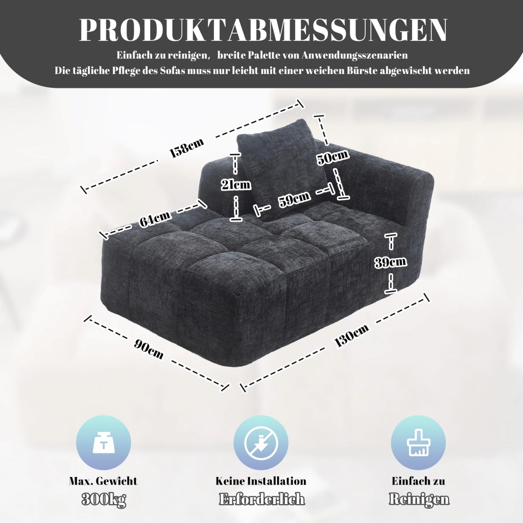 DIVANO Chaise longue 158x90x60 cm Chenille Nero con cuscino