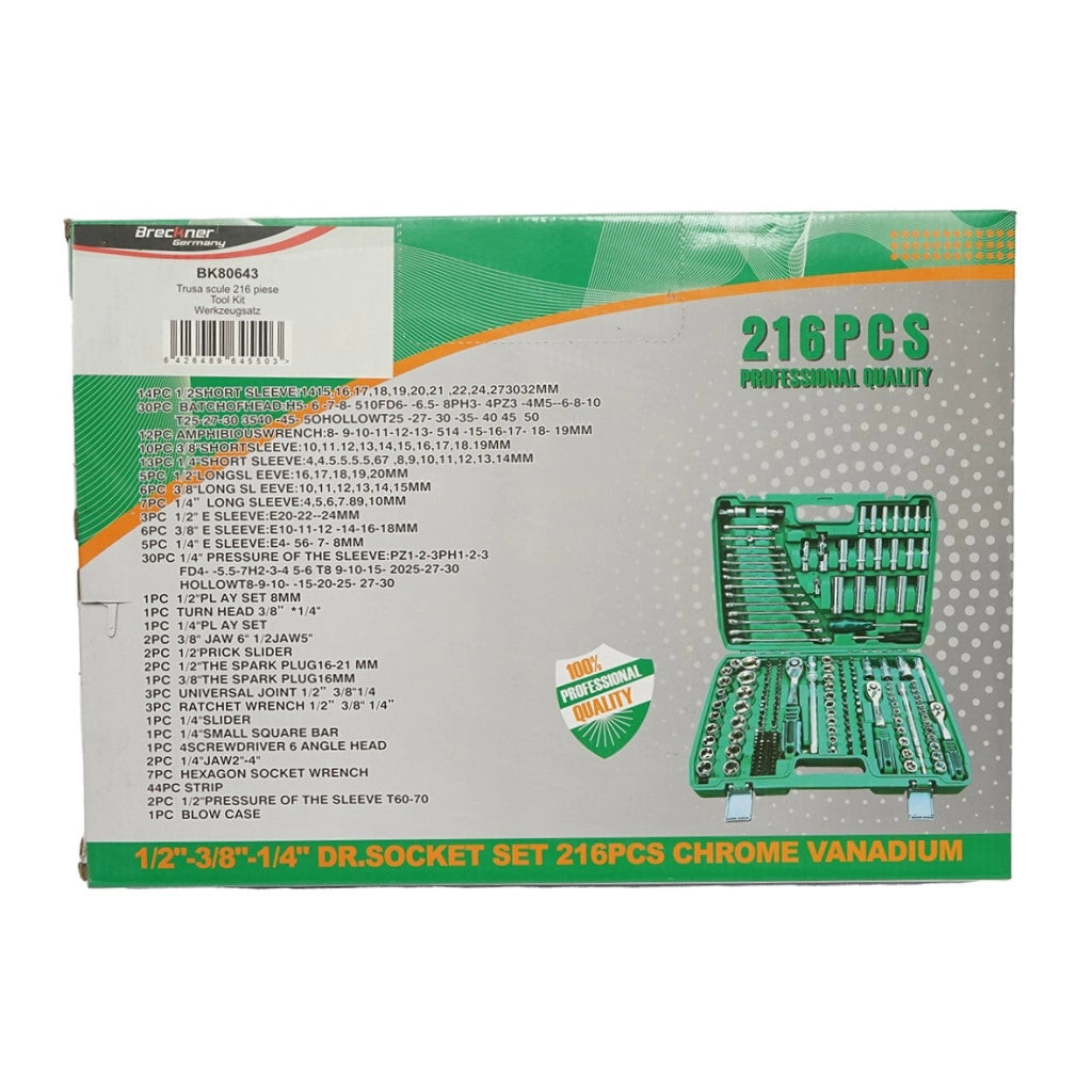 Set di chiavi combinate tubolari fisse a cricchetto trainer 216 pezzi Breckner Germany