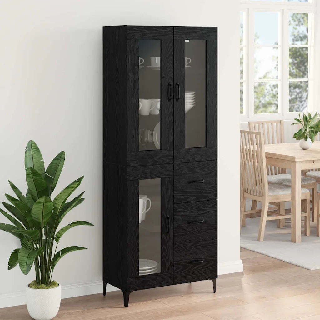 Credenza | Madia | Buffet da pranzo | Armadio da pranzo Rovere Nero 69,5 x 34 x 180 cm Legno multistrato
