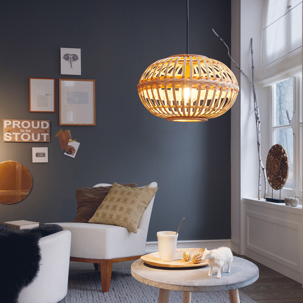 Lampadario Rustico Amsfield 1 Luce Metallo Marrone E Legno