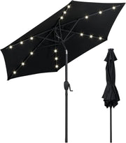 Ombrellone da Giardino con LED 230 cm, Ombrellone da Spiaggia Inclinabile e Portatile, con 6 Aste e Manovella in Metallo, Anti UV, da Esterno per Patio, Piscina, Mercato, Terrazzo