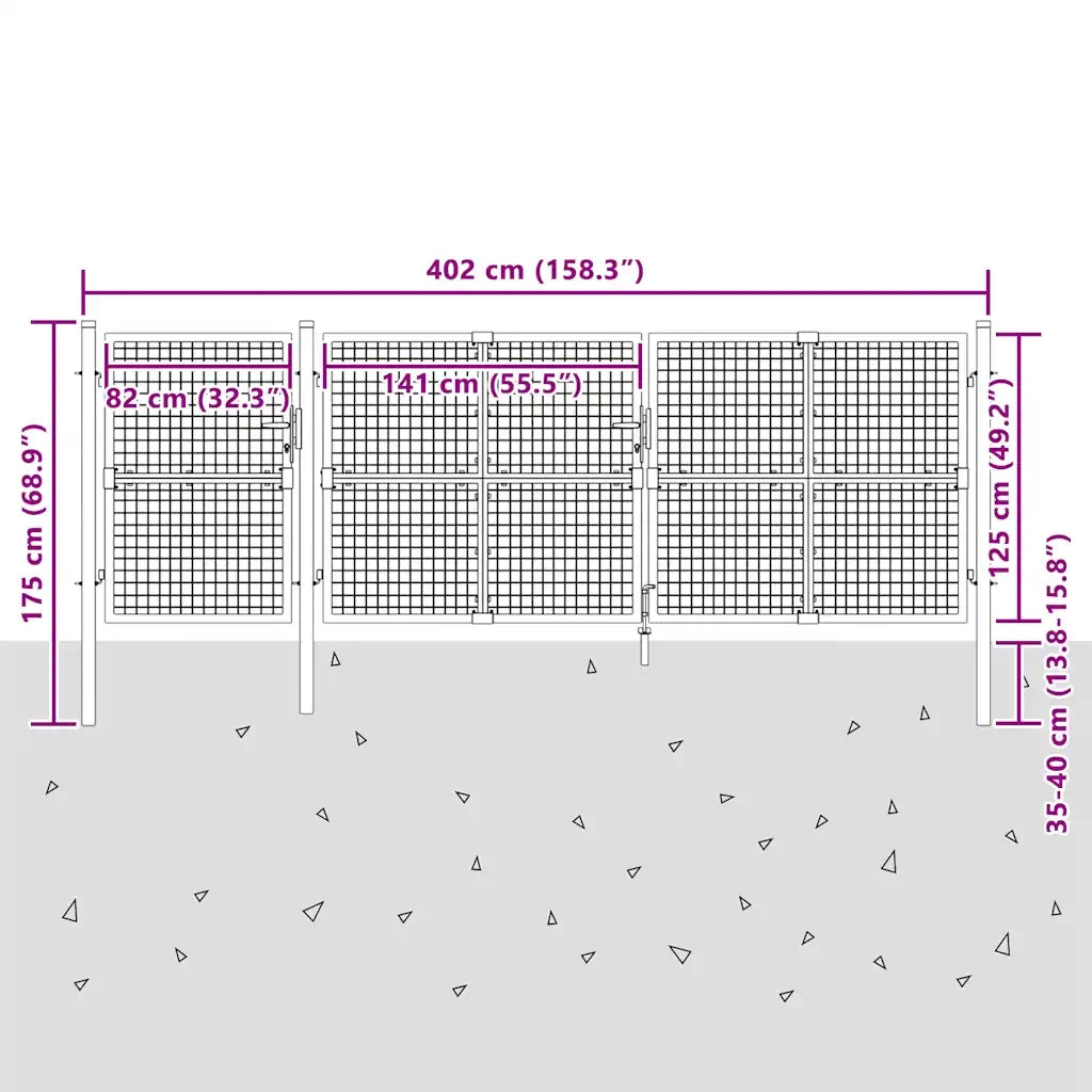 Cancello da Giardino in Rete Verde 400x125 cm in Acciaio Zincato 154537