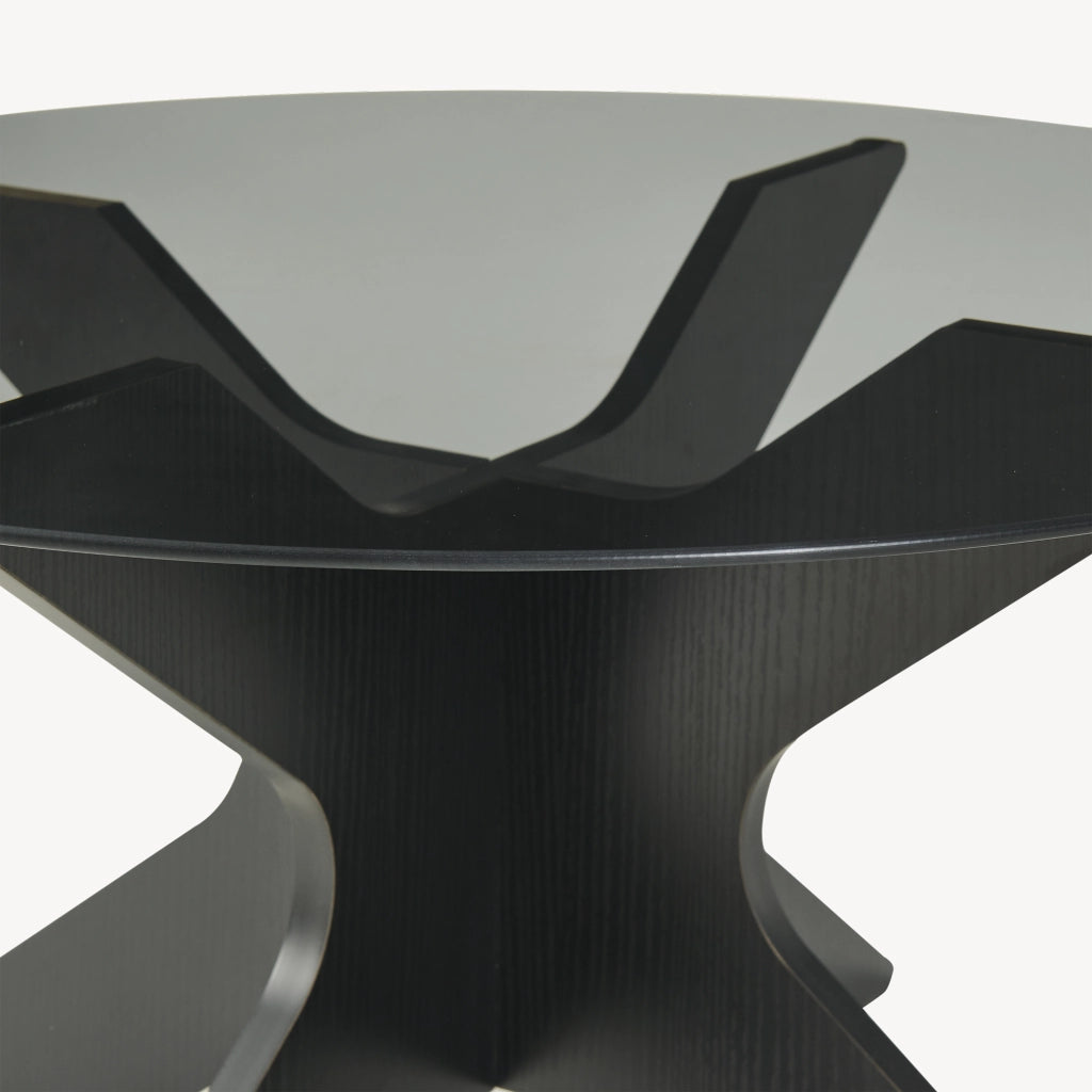 Tavolino da Caffè Imi con Piano Rotondo in Vetro Fumé Ø70 x 35 cm Grigio/Effetto Legno Nero [en.casa]