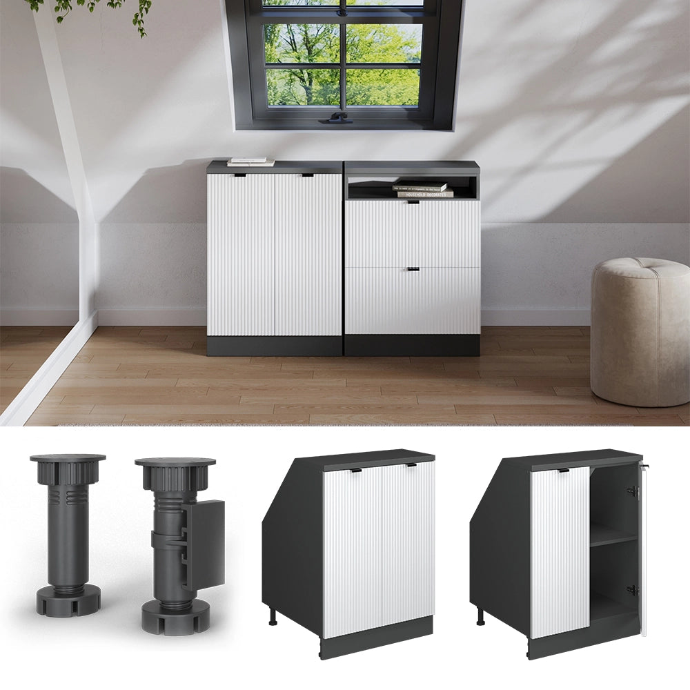 Mobile sottotetto Rion Ondulazione bianca/Antracite 60 x 83.8 cm con 2 porte, carcassa 60 cm profondità Vicco