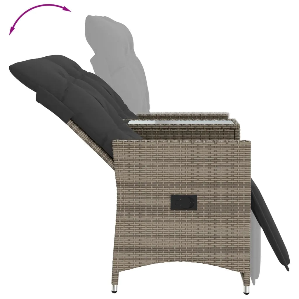 Divano Giardino Reclinabile 2 Posti Tavolino-Sofa da Giardino-Divanetto da esterno Grigio Polyrattan 782829