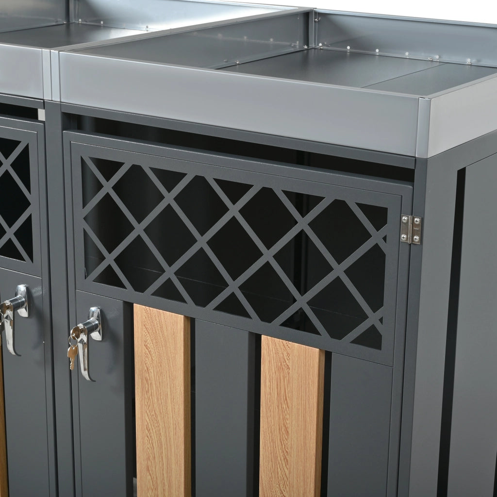 Armadio portacassonetti con fioriera in acciaio grigio e legno 132 × 80 × 124,5 cm