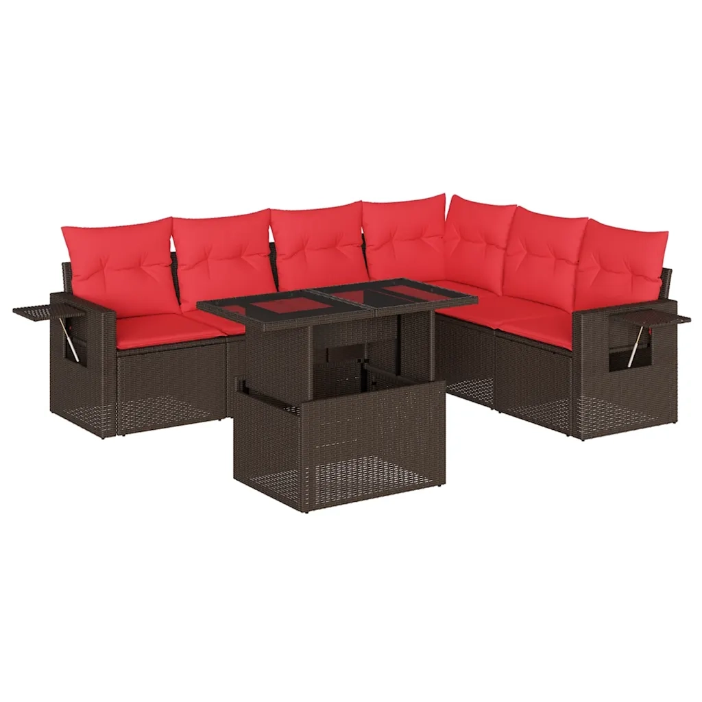 Set Divani da Giardino 7 pz con Cuscini Marrone in Polyrattan 3267934